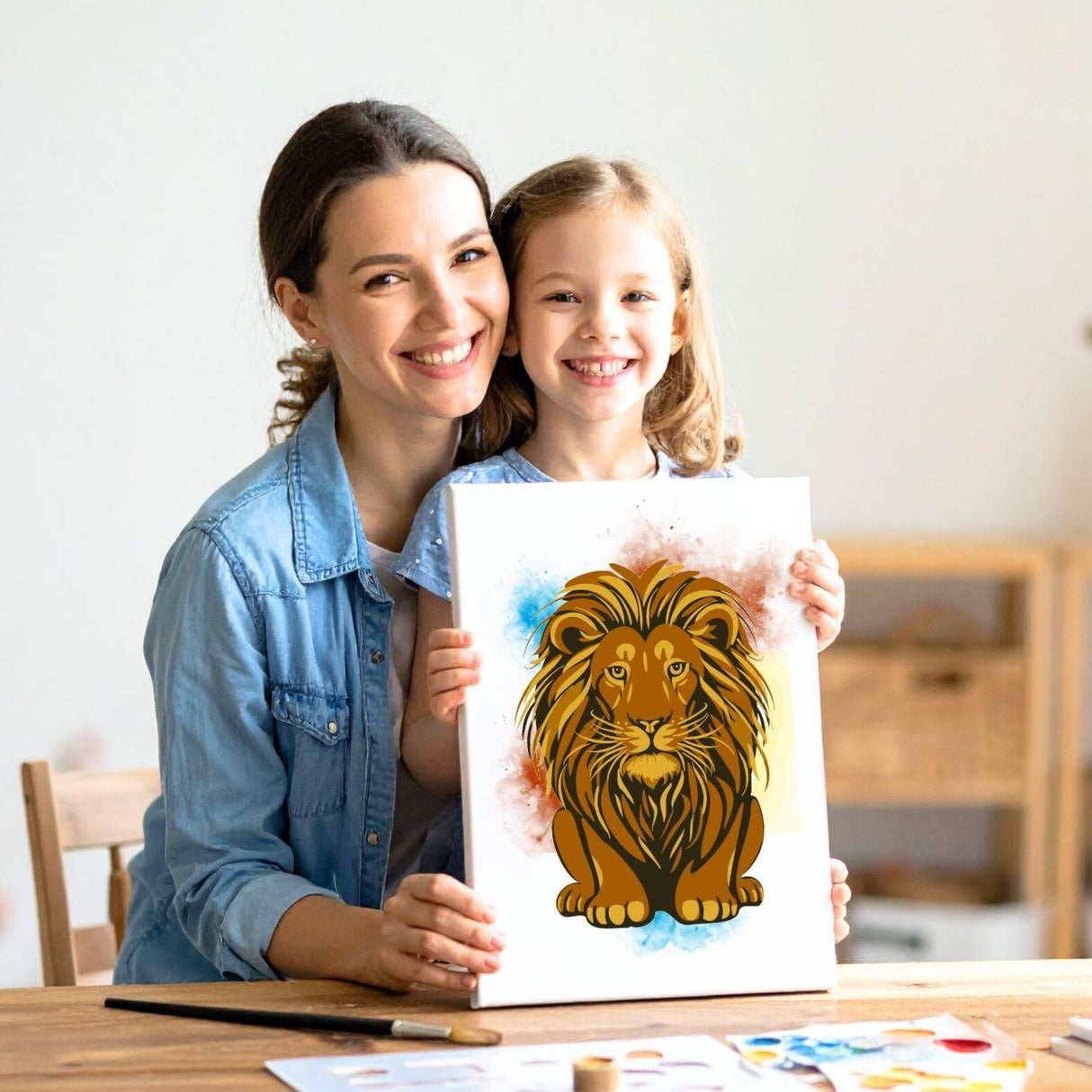 Peinture DIY réalisée avec les pochoirs Lion de Panash Art