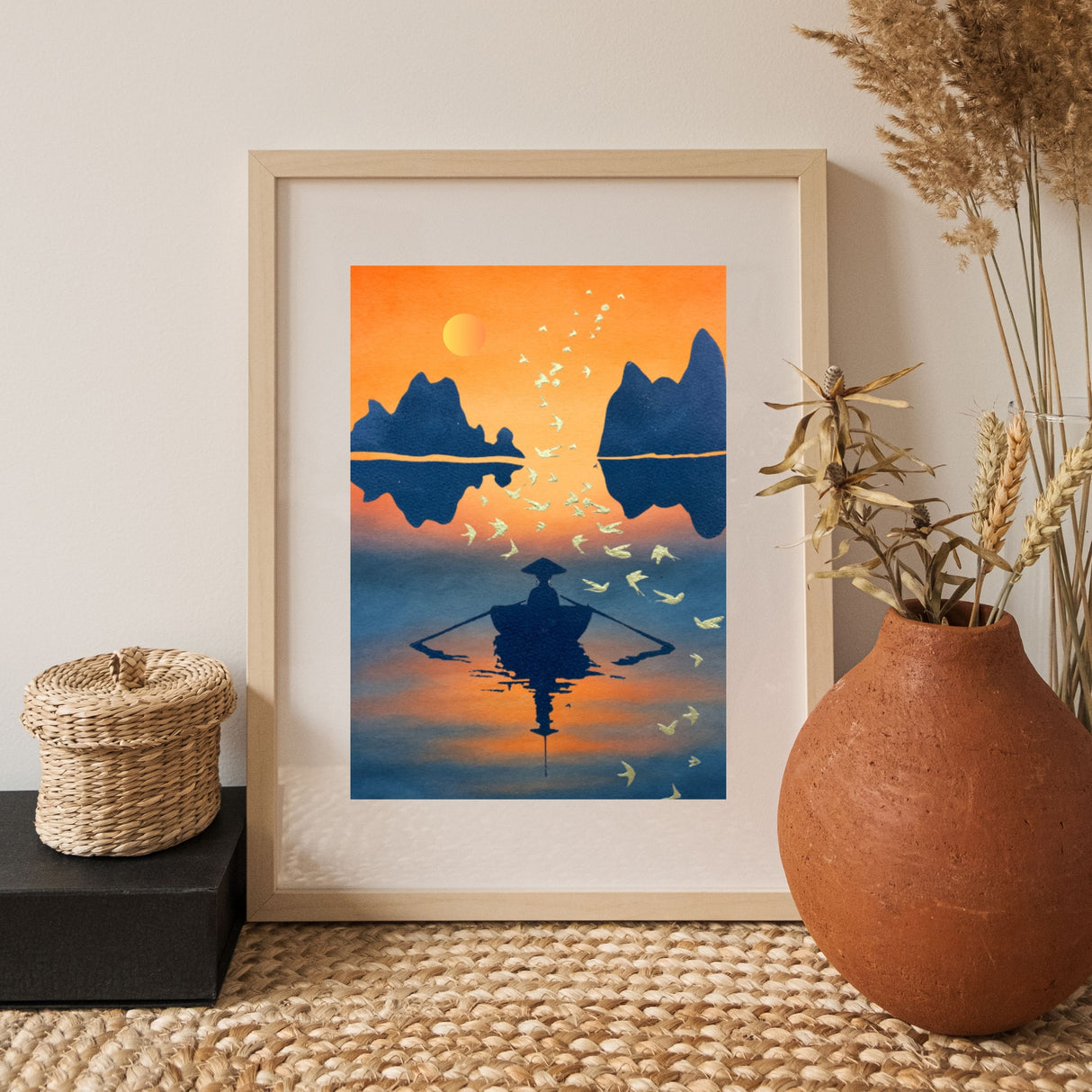 Œuvre Hanoï réalisée avec le pochoir Panash Art, encadrée dans une déco naturelle et lumineuse.