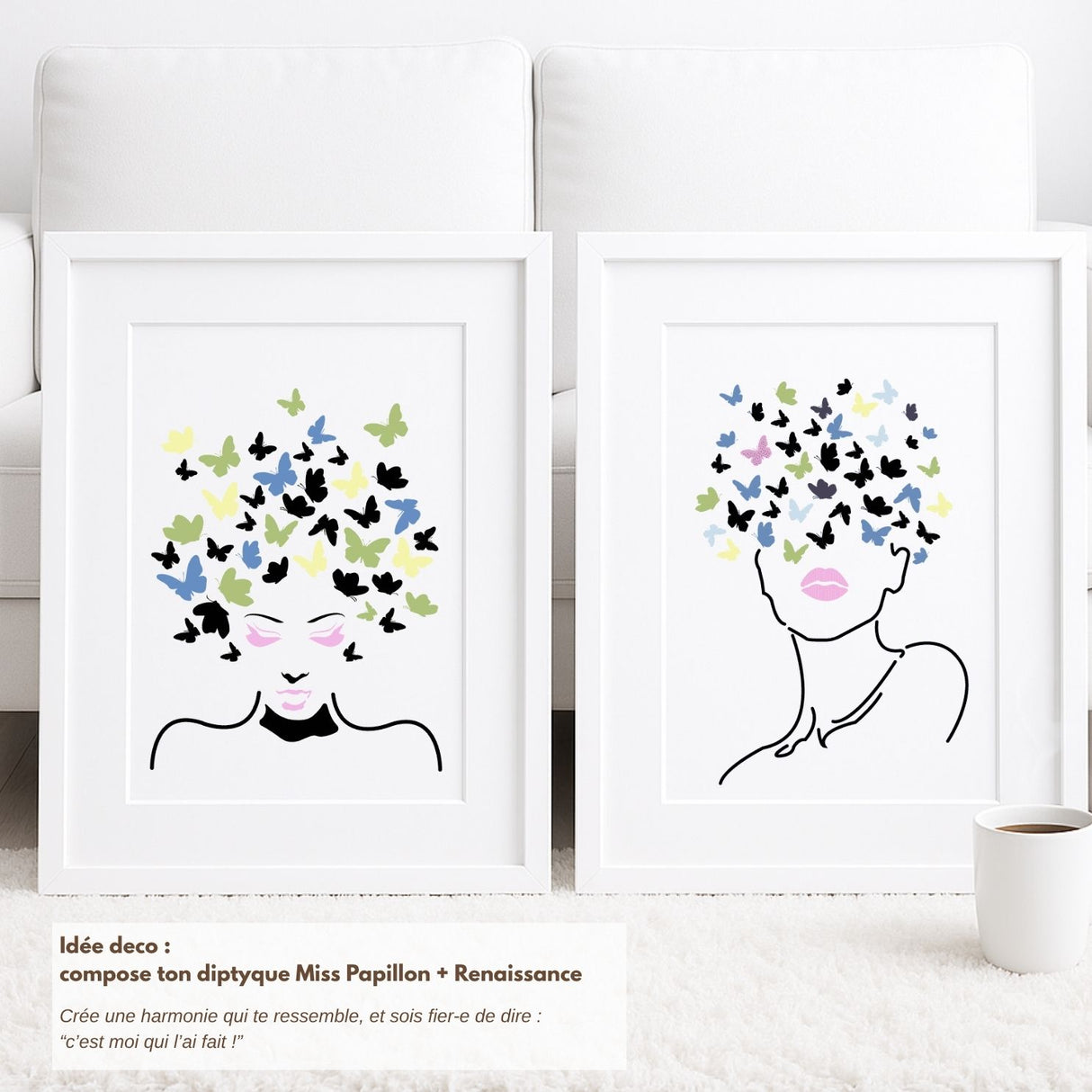 Décoration murale moderne réalisée avec les pochoirs Panash Art renaissance et miss papillon