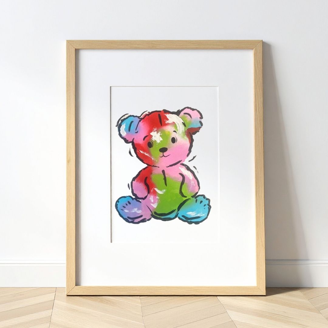 Oeuvre finie en style pop art du modèle Ourson Panash Art 4 pochoirs superposables