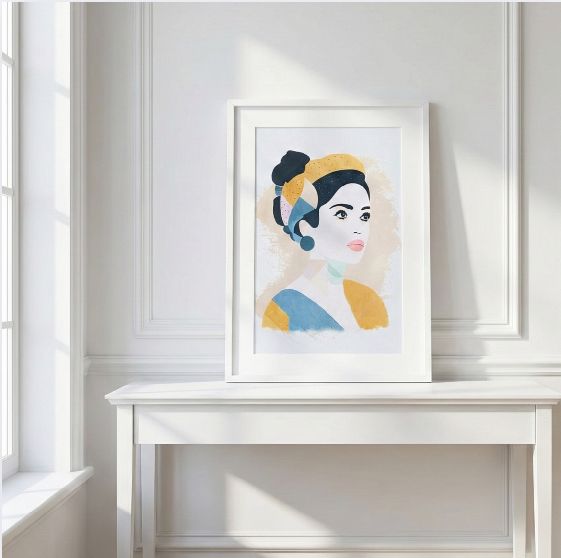 Œuvre LANA encadrée réalisée avec pochoirs Panash Art, activité créative simple sans savoir dessiner, alternative à la peinture au numéro, décoration intérieure chic