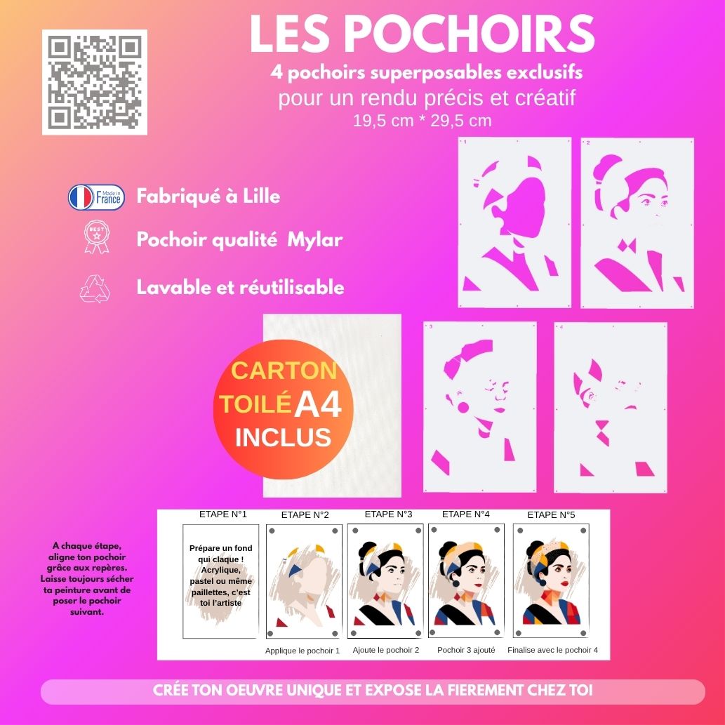 Coffret pochoir LANA – 4 pochoirs superposables + kit peinture | Panash Art