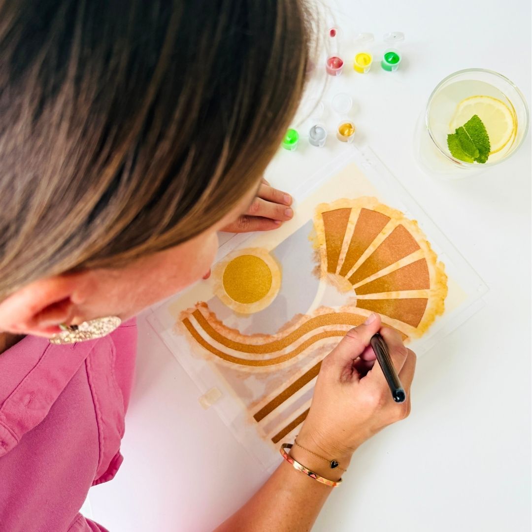 Kit pochoirs Bloom Aura – 2 pochoirs superposables floraux rétro + toile A4 incluse