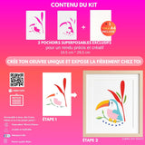Kit créatif Panash Art TOUCAN – pochoirs, toile A4 et notice vidéo.