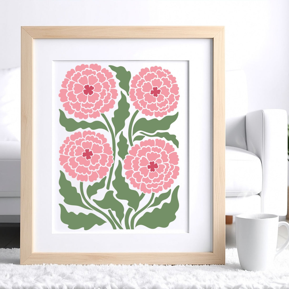 pochoir fleurs hortense rose 2 pochoirs tableau DIY décoration murale cadre A4 Panash Art