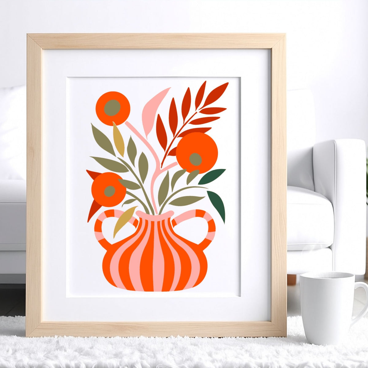 Tableau floral encadré réalisé avec le kit pochoir Vase Solena Panash Art, pour une décoration murale moderne