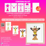 Kit Pochoirs Girafe Léa – 3 pochoirs superposables + 6 accessoires + toile A4 incluse