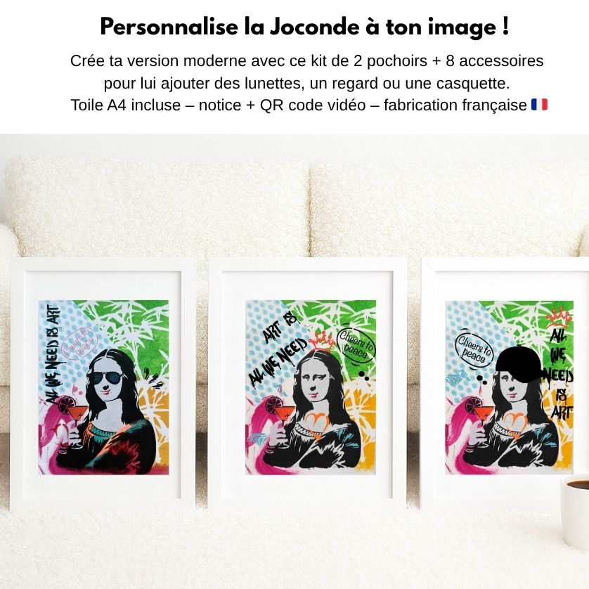 Kit Pochoirs Joconde Pop – 3 pochoirs A4 + accessoires pour pimper la Mona Lisa