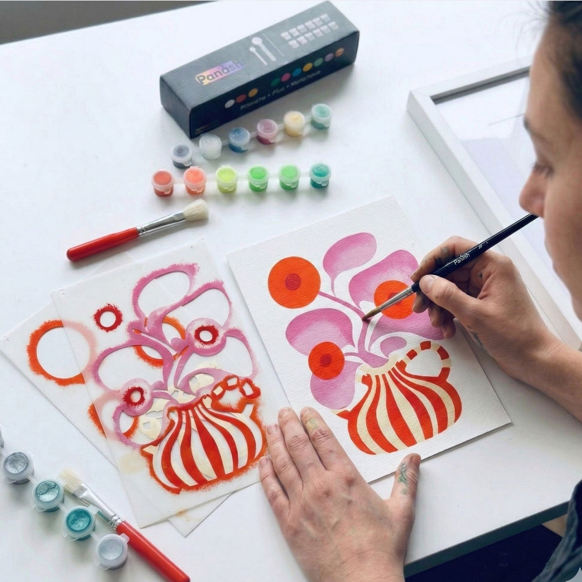 Création avec le kit Eclipse Panash Art – peinture au pochoir superposable sur toile A4 – alternative à la peinture au numéro facile