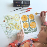 Kit créatif peinture au pochoir Panash Art – modèle Hortense – activité artistique facile dès 6 ans – réalisation d’un tableau décoratif floral avec peinture acrylique, pinceaux et pochoirs superposables