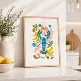 Œuvre marine avec les trésors du large modele Homard Augustin Panash Art encadrée sur mur – décoration intérieure moderne avec pochoirs superposables – alternative à la peinture au numéro