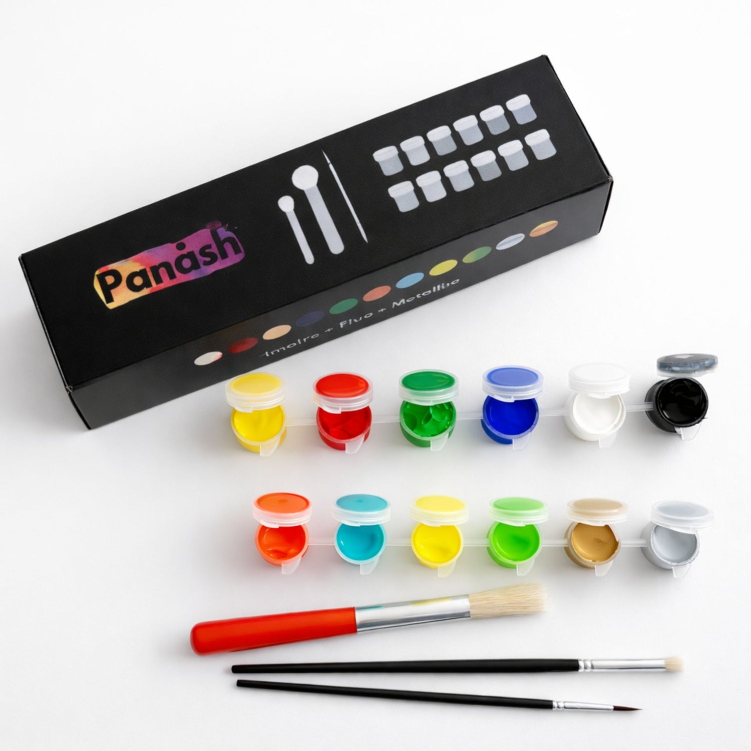 Kit peinture acrylique Panash Art avec 12 couleurs, pinceaux et coffret créatif pour pochoirs superposables, activité artistique facile sans savoir dessiner