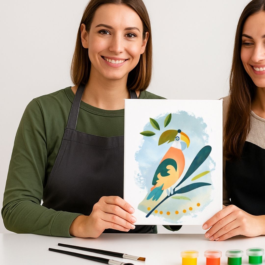 Kit créatif Perroquet Panash Art avec tableau perroquet coloré réalisé au pochoir superposable, activité artistique DIY facile pour adulte et enfant, alternative à la peinture au numéro