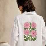 Modele fleurs hortensias fait sur tissu chemise aux pochoirs une alternative a la peinture aux numéros, un cadeau original