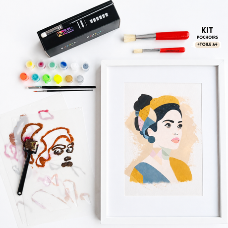 Alternative à la peinture au numéro : œuvre encadrée modèle Lana créée avec un kit créatif Panash Art comprenant pochoirs, peintures et accessoires