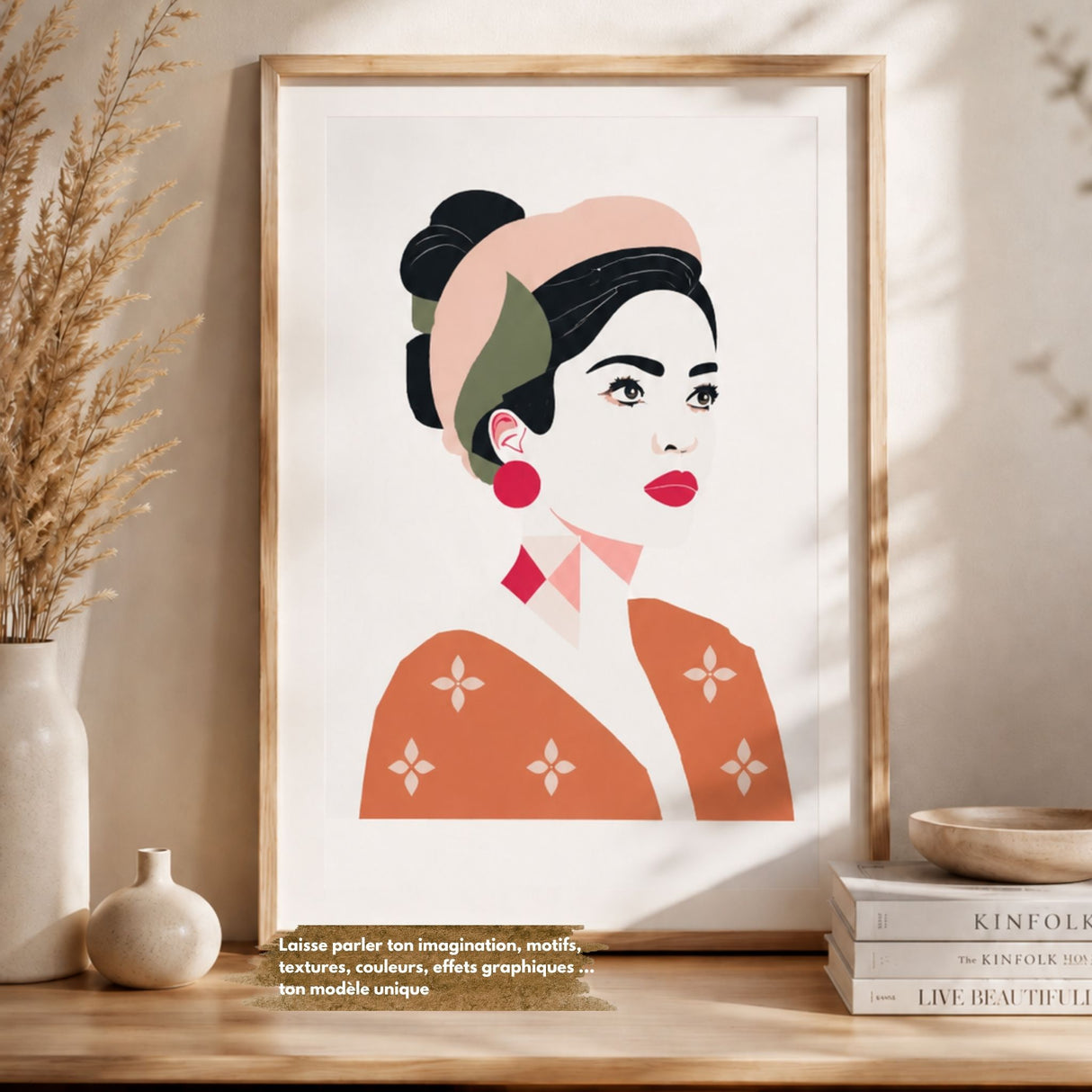 Kit pochoirs créatifs Panash Art – portrait féminin personnalisé, œuvre encadrée réalisée à la peinture acrylique et exposée dans un intérieur moderne.  Alternative à la peinture aux numéros