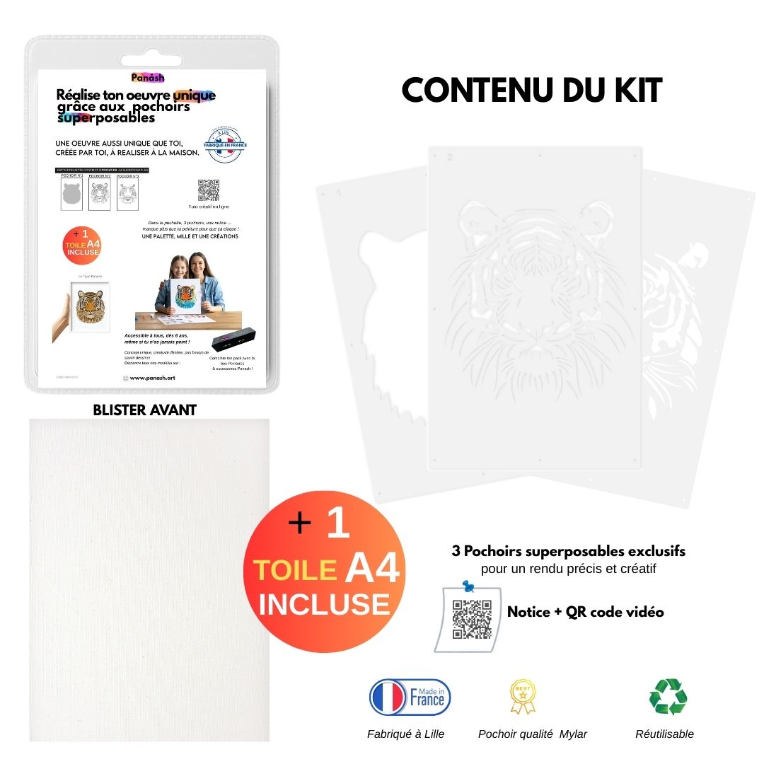 Kit pochoirs créatifs superposables Tigre - Crée une Oeuvre Sauvage et Unique !