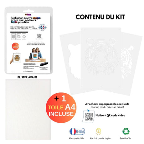 Kit pochoirs créatifs superposables Tigre - Crée une Oeuvre Sauvage et Unique !