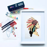 Modèle Tiva Panash Art tableau femme profil réalisé avec 4 pochoirs superposables, kit créatif DIY alternatif peinture au numéro, fabrication française