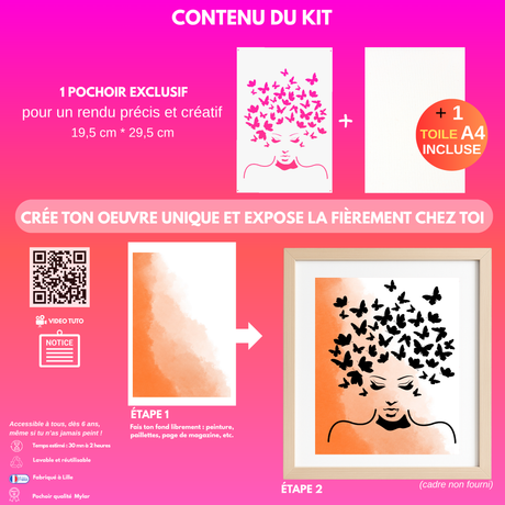Kit pochoir artistique Miss Papillon | Visage & envolée de papillons | Panash Art