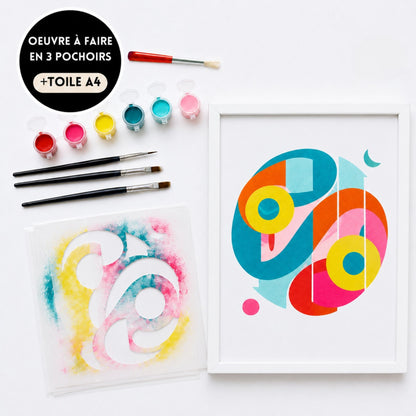 Kit Pochoirs Sinergy – 3 pochoirs abstraits superposables + toile A4 incluse