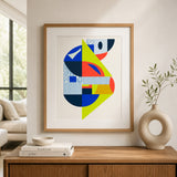 Tableau abstrait Absolu jaue fluo et  bleu majorelle, rouge fluo réalisé avec 3 pochoirs superposables et peinture acrylique DIY moderne une alternative à la peinture au numéro