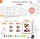 Coffret créatif DIY Lana de Panash Art avec 4 pochoirs superposables réutilisables, alternative à la peinture au numéro, comprenant 12 peintures acryliques, pinceaux, palette, guide pas à pas et toiles incluses pour créer facilement un portrait artistique moderne sans savoir dessiner.