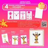 Contenu du coffret kit panash ourson avec 4 pochoirs, peintures, pinceau, brosse à pochoir, adhésifs. Expliquation des étapes