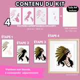 Kit pochoirs superposables Panash Art, alternative à la peinture au numéro, portrait femme A4 avec 4 pochoirs exclusifs et toile incluse, activité créative DIY adulte et enfant dès 6 ans