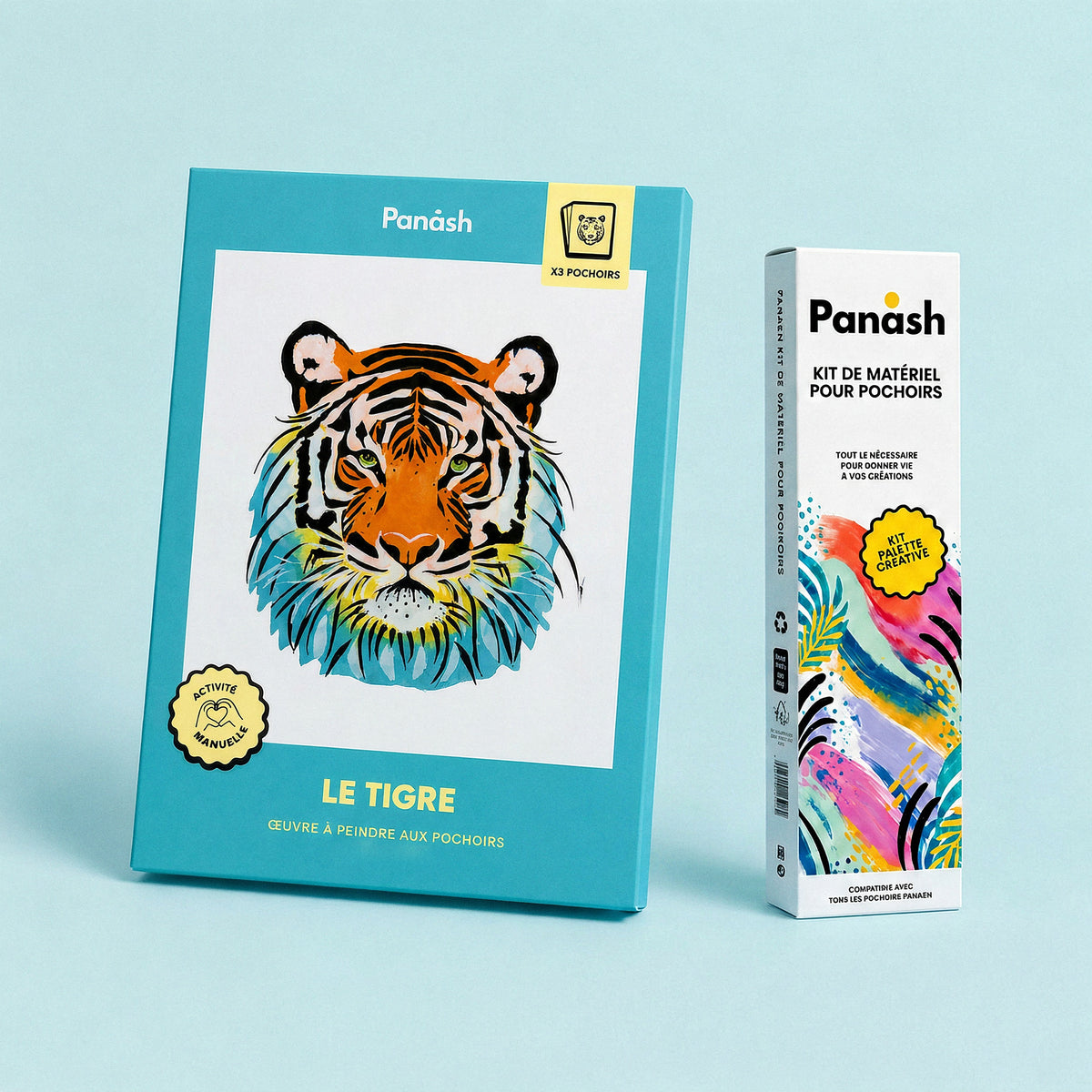 Starter Kit Tigre Panash Art : kit pochoirs Tigre et Box Peintures & Accessoires, peintures et pinceaux inclus