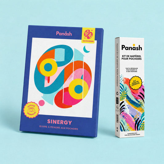 Starter Kit Sinergy Panash Art : kit pochoirs Sinergy et Box Peintures & Accessoires, peintures et pinceaux inclus