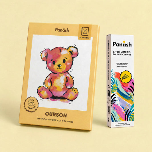 Starter Kit Ourson Albert Panash Art : kit pochoirs Ourson Albert et Box Peintures & Accessoires, peintures et pinceaux inclus