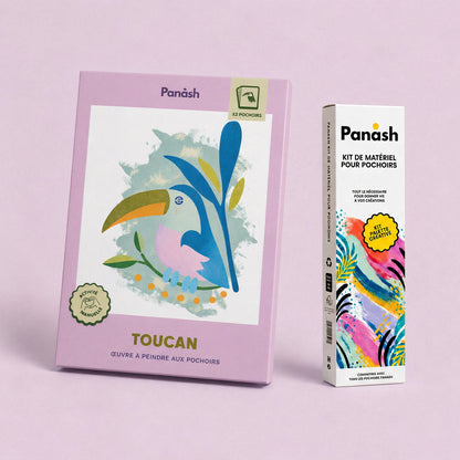 Starter Kit Toucan Panash Art : kit pochoirs Toucan et Box Peintures & Accessoires, peintures et pinceaux inclus