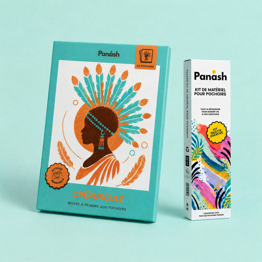 Starter Kit Crépuscule d'Amani Panash Art : kit pochoirs Crépuscule d'Amani et Box Peintures & Accessoires, peintures et pinceaux inclus