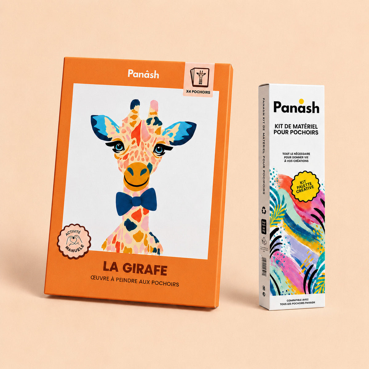 Starter Kit Girafe Léa Panash Art : kit pochoirs Girafe Léa et Box Peintures & Accessoires, peintures et pinceaux inclus