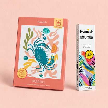 Starter Kit Marcel le Crabe Panash Art : kit pochoirs Marcel et Box Peintures & Accessoires, peintures et pinceaux inclus