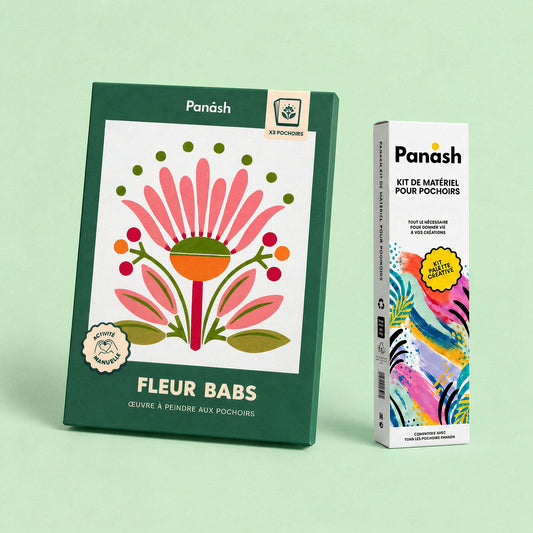 Starter Kit Flower Babs Panash Art : kit pochoirs Flower Babs et Box Peintures & Accessoires, peintures et pinceaux inclus