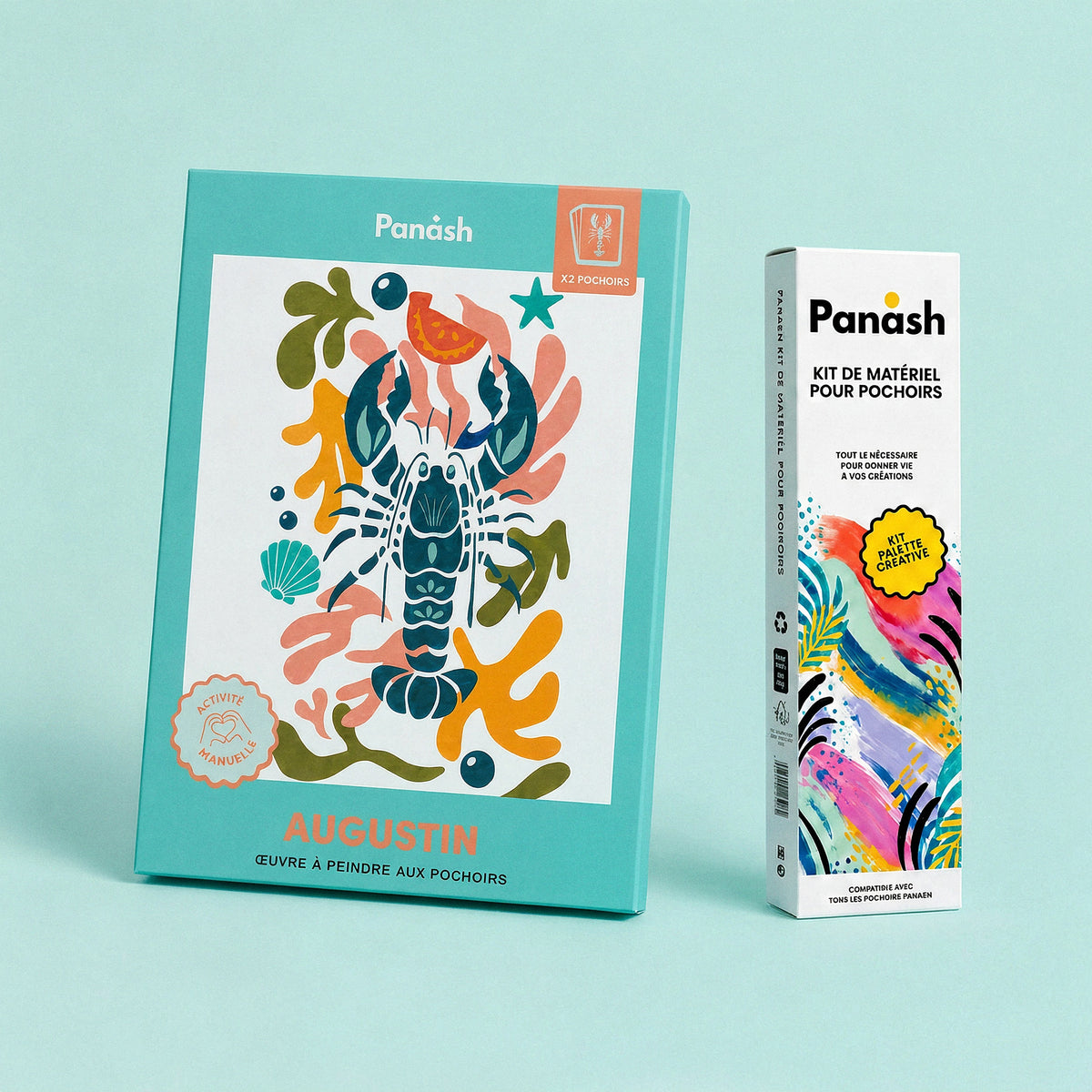 Starter Kit Augustin le Homard Panash Art : kit pochoirs Augustin et Box Peintures & Accessoires, peintures et pinceaux inclus