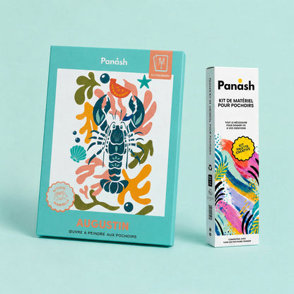 Starter Kit Augustin le Homard Panash Art : kit pochoirs Augustin et Box Peintures & Accessoires, peintures et pinceaux inclus