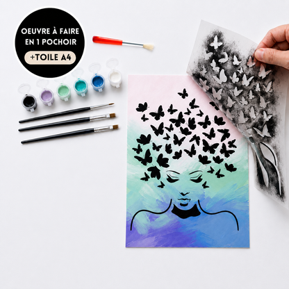 Kit pochoir artistique Miss Papillon | Visage & envolée de papillons | Panash Art