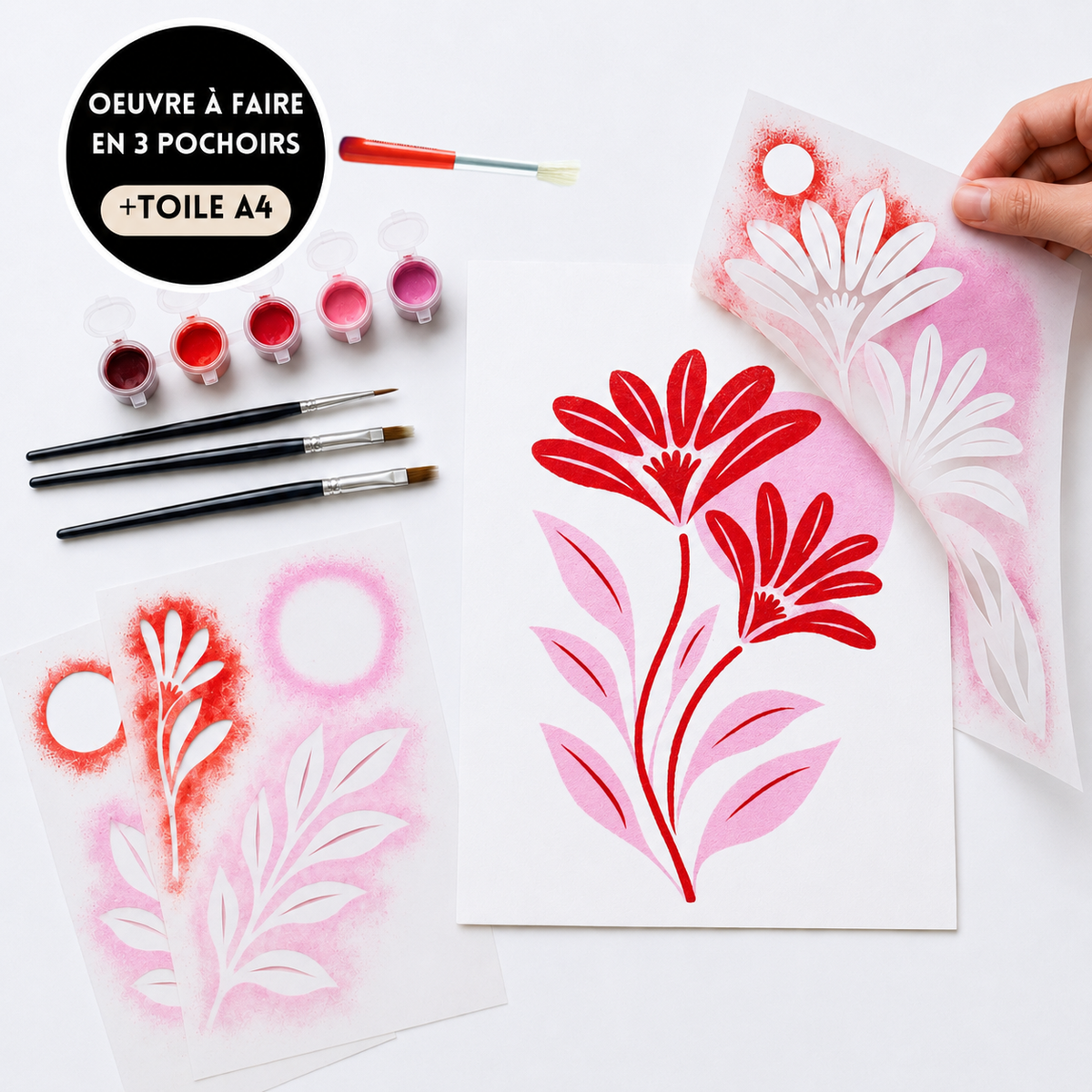 Kit Pochoirs GAZANIA – 3 pochoirs superposables, fleurs solaires & éclat créatif | Panash Art
