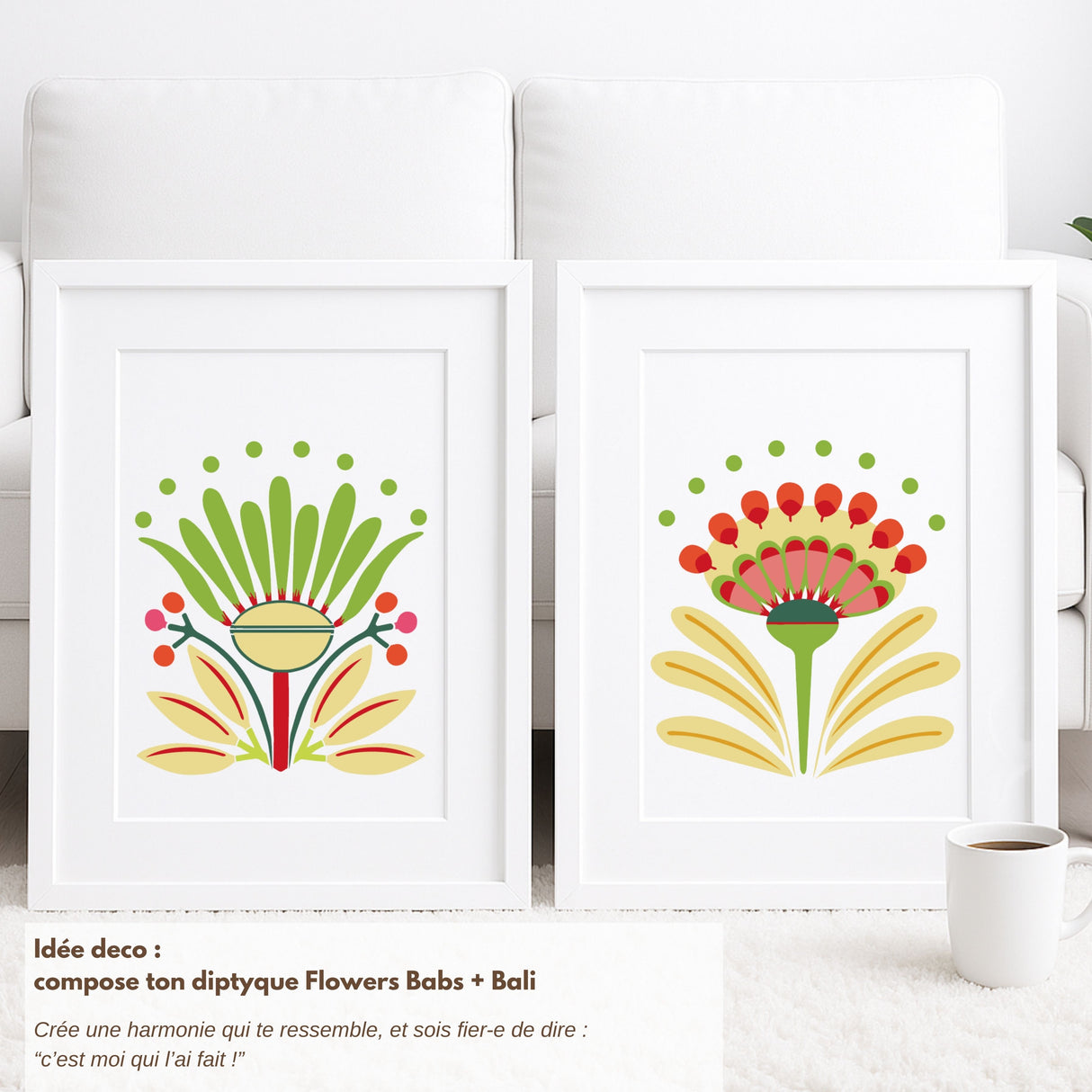 Ambiance artistique avec diptyque panash art flowers bali et flowers babs