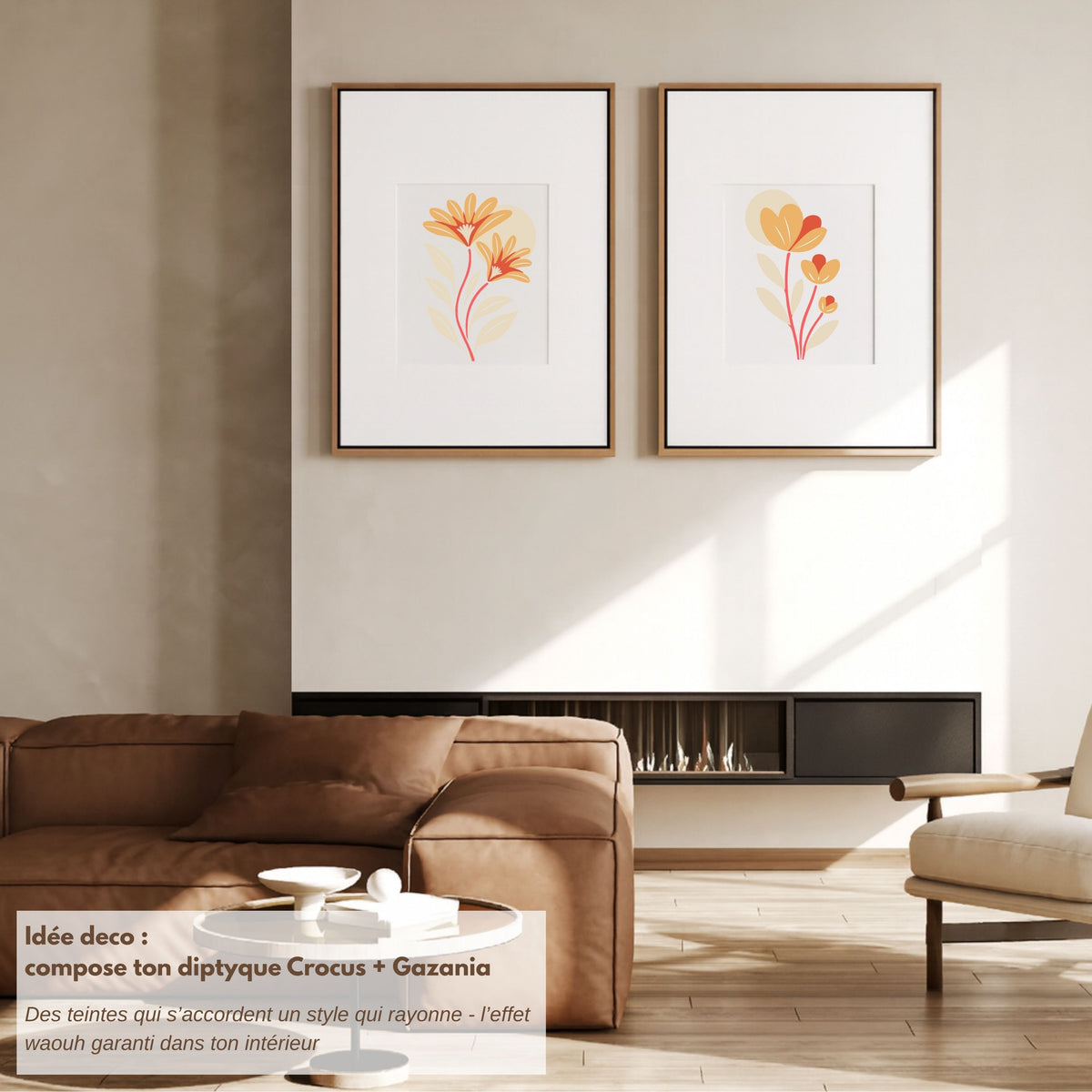Diptyque panash art modèles Gazania et Crocus sur fond blanc 