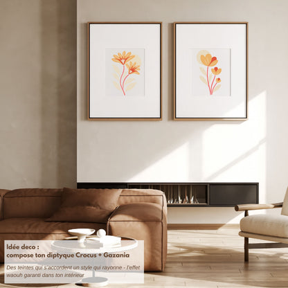 Diptyque panash art modèles Gazania et Crocus sur fond blanc 