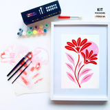 Kit pochoir superposable Gazania 3 couches Panash Art, fleurs modernes rouges et roses à réaliser en peinture acrylique, activité créative DIY alternative à la peinture au numéro, format A4, toile prête à peindre inclus
