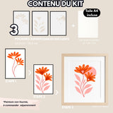 Kit pochoirs superposables Gazania Panash Art, modèle floral moderne en 3 couches, création à la peinture acrylique format A4, activité créative DIY, toile A4 incluse, peinture non fournie