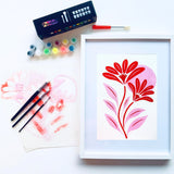 Kit pochoir superposable Gazania 3 couches Panash Art, fleurs modernes rouges et roses à réaliser en peinture acrylique, activité créative DIY alternative à la peinture au numéro, format A4, toile prête à peindre inclus