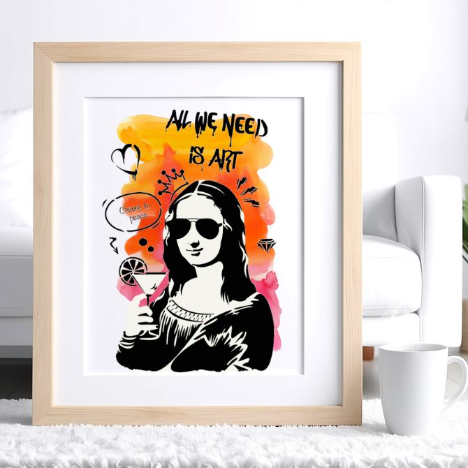 Œuvre Joconde revisitée réalisée avec pochoirs superposables Panash Art, tableau DIY street art encadré pour décoration murale moderne. Alternative peinture au numéro