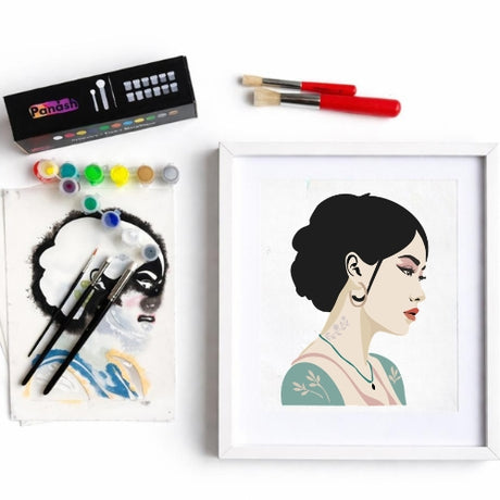 Kit créatif Louane Panash Art avec 4 pochoirs superposables réutilisables pour créer un portrait féminin sans savoir dessiner alternative  a la peinture au numéro