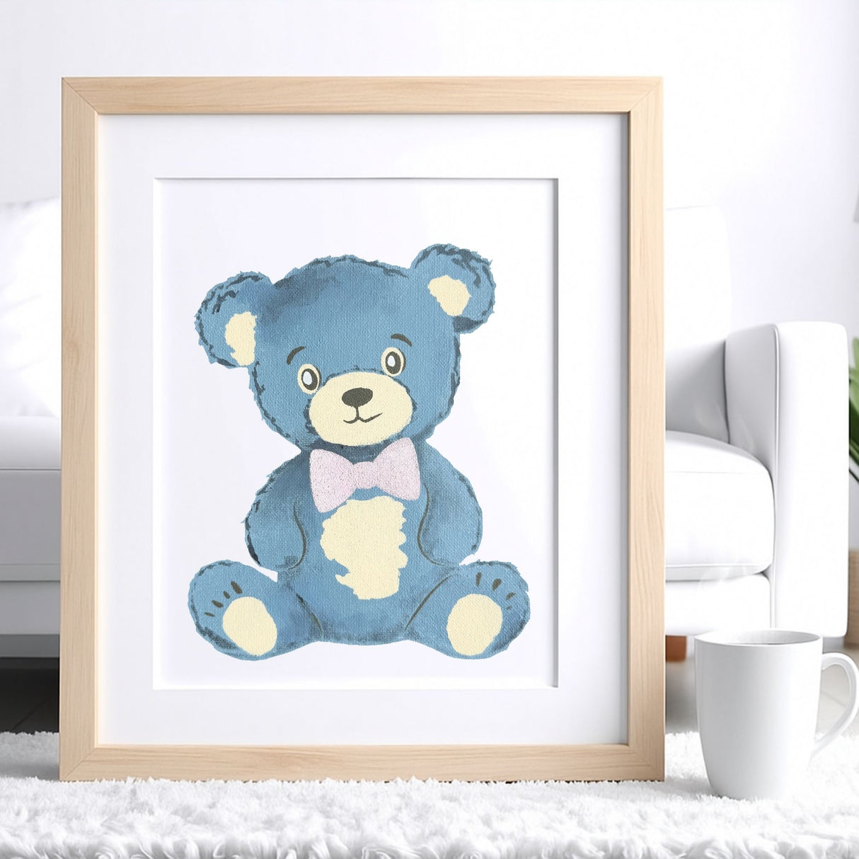 Peinture ourson Albert style peinture au numéro revisitée, création douce et colorée réalisée avec pochoirs Panash Art